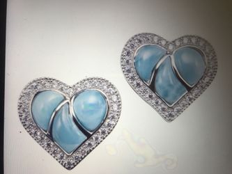 Larimar cz inlaid sterling silver heart post earring