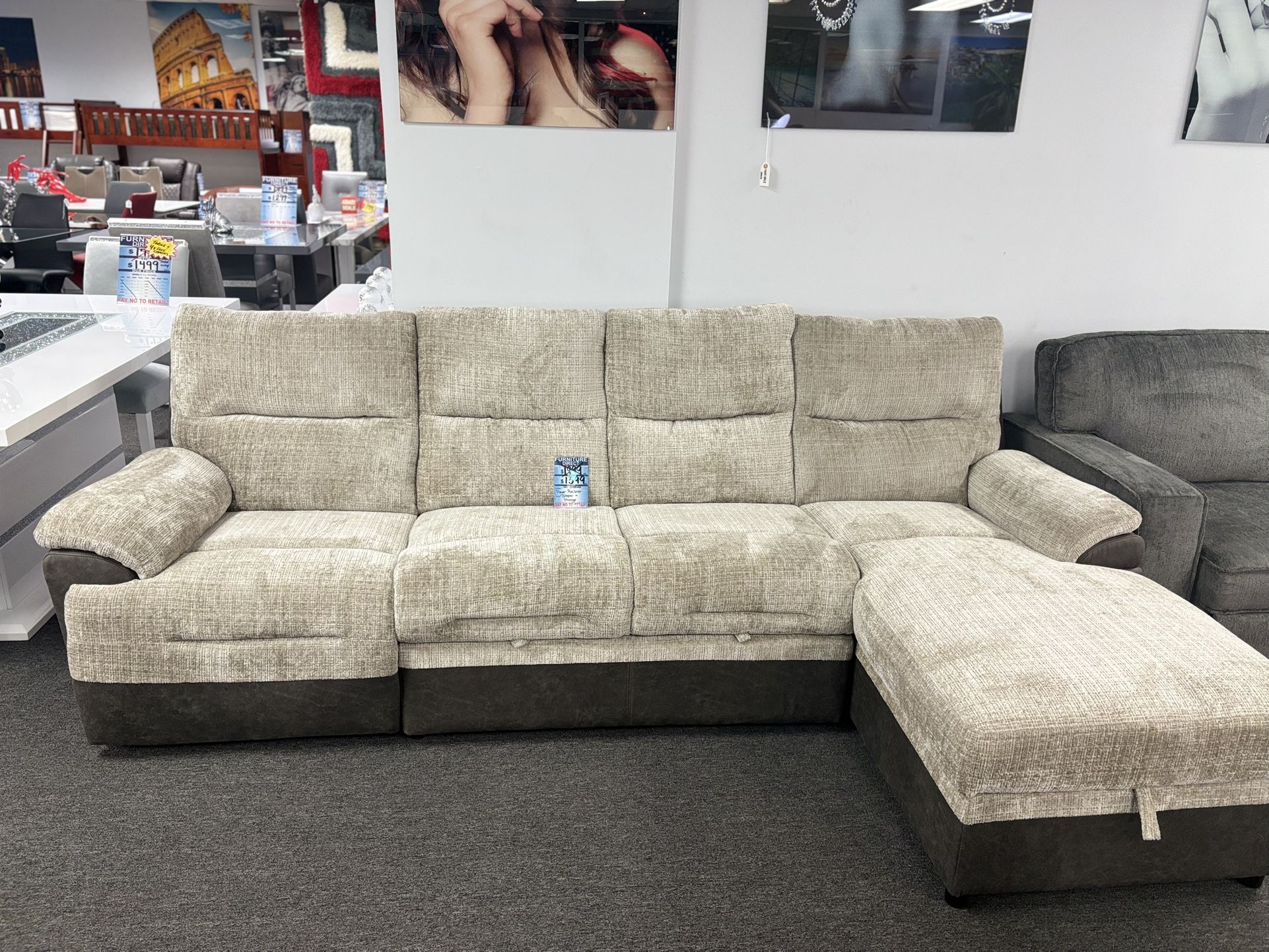 Reclining Sectional Sofa For Sale (beige Fabric) 40% Off