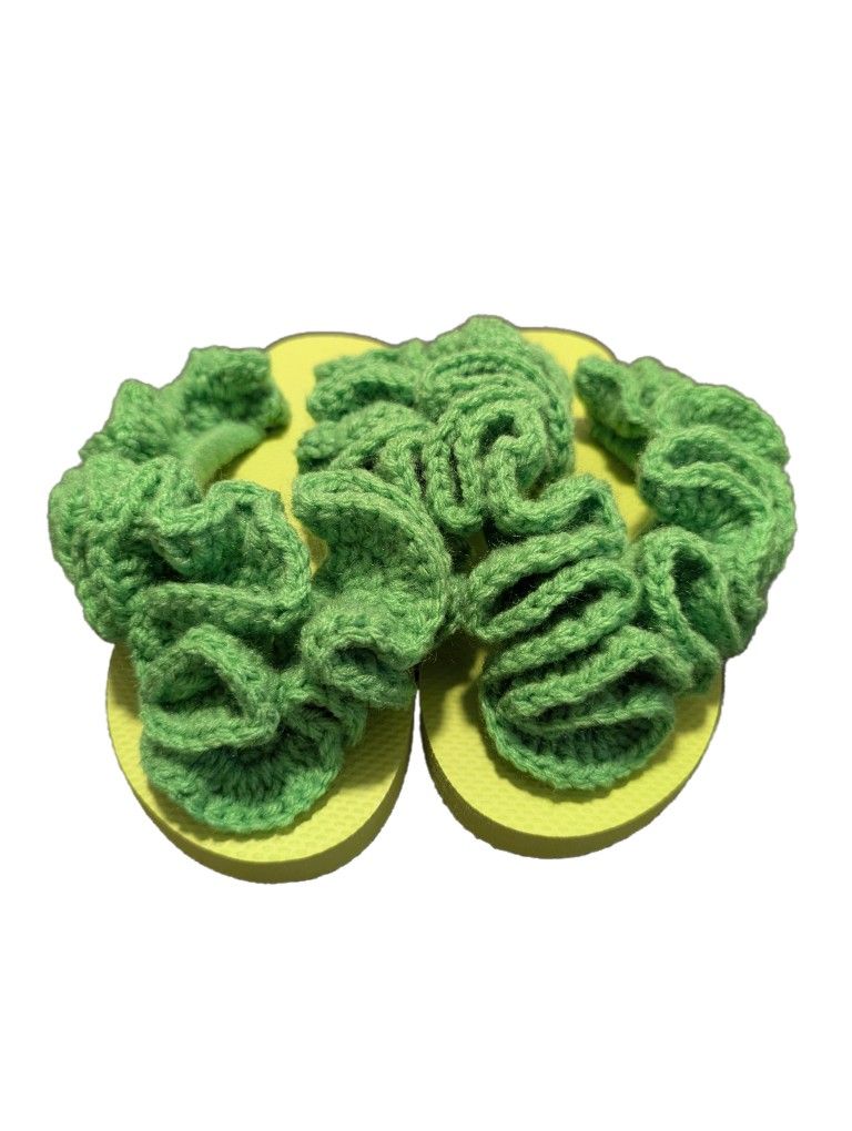 Women’s Lime Crochet Ruffle Sandals – Size 8–8.5