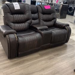 Brown Leather Loveseat