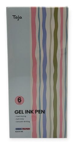 Taja GEL INK PEN 0.5mm Fine Point Black Ink 6pcs Fast Drying, Soft Grip, Smooth  Writing 