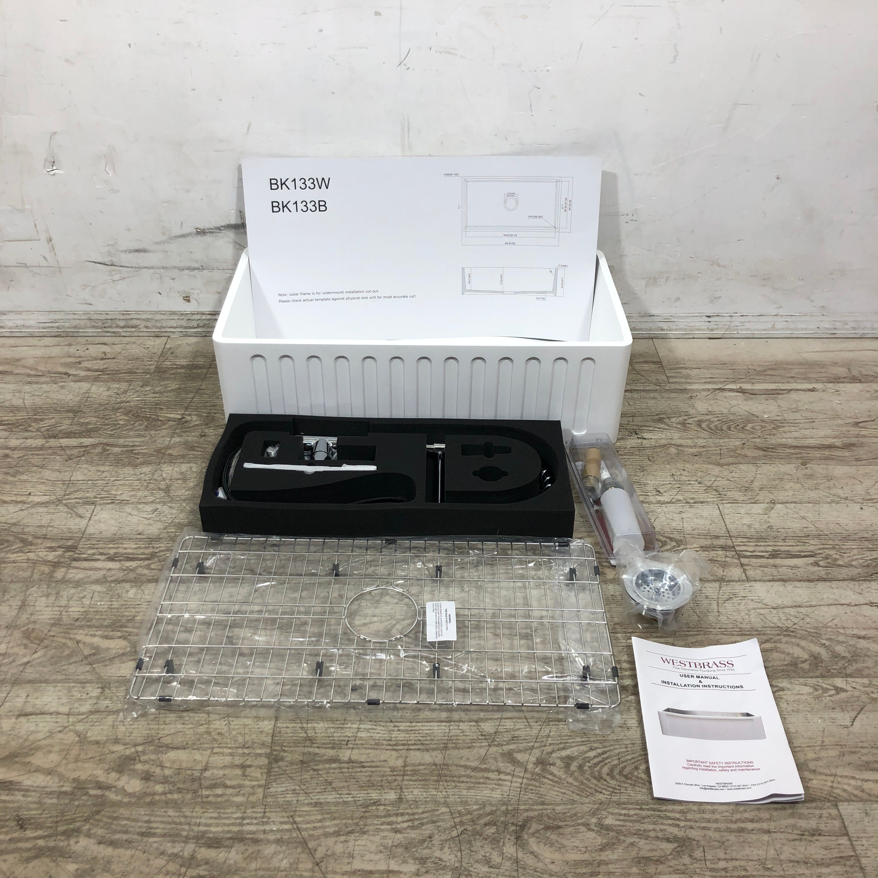 Westbrass 33" Single Bowl Solid Surface Kitchen Sink