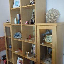 Solid Wood Ikea 3pc Shelving Unit with glass doors