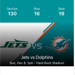 Jets Vs Dolphins 2 Lower Bowl Tickets $75 Each