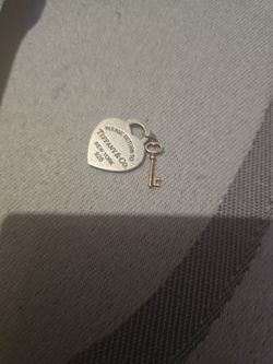 Tiffany & Co 925 Sterling Silver Heart Pendant With Golden Key