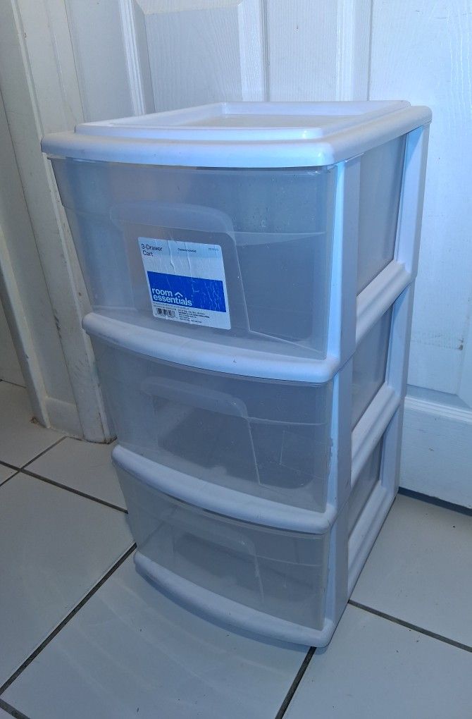 3 drawer plastic storage organizer on wheels 12" 14" 25" $15 FIRM