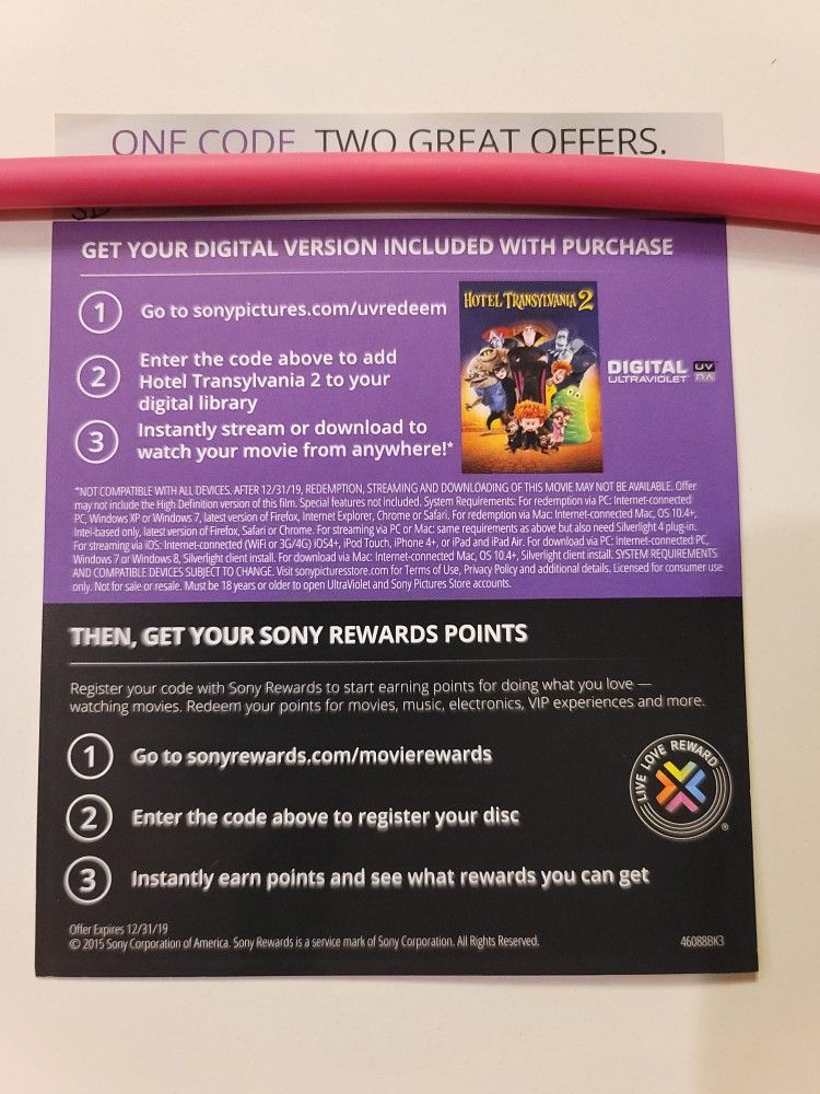 $4 HD DIGITAL MOVIE CODE. HOTEL TRANSYLVANIA 2. $4 OR TRADE FOR A MOVIE TITLE I DO NOT ALREADY OWN.