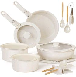 Astercook 20-Piece Pots and Pans Set, Ceramic Nonstick Cookware Set with Detachable Handles, Stackable Induction Cooking Set for Kitchen, RV and Campi