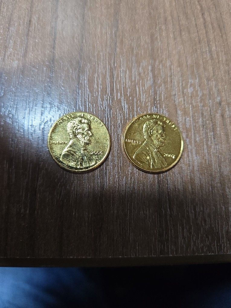 Gold Plated Pennies 2006 D & 2007