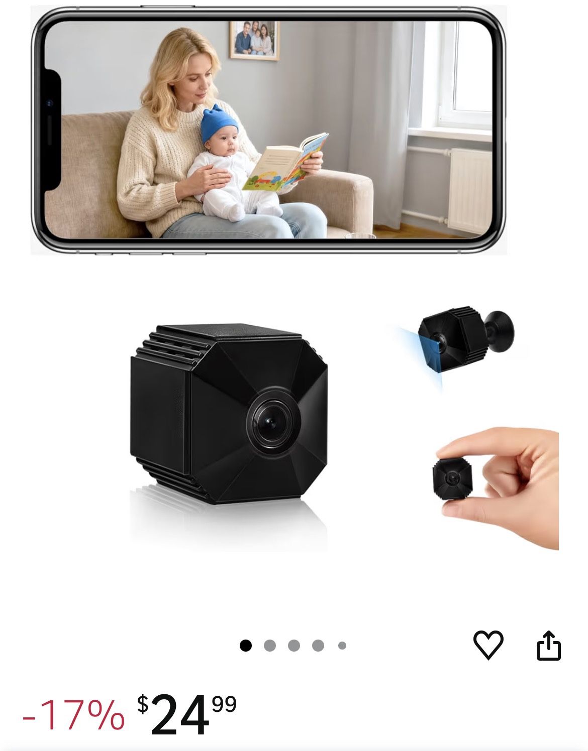 🆕 In 📦 2025🆕Upgraded WiFi Mini Wireless Cam Real1080P with Night Vision for Indoor Security,Tiny Cam Espias Ocultas for Baby/Pet with APP Remote Vi