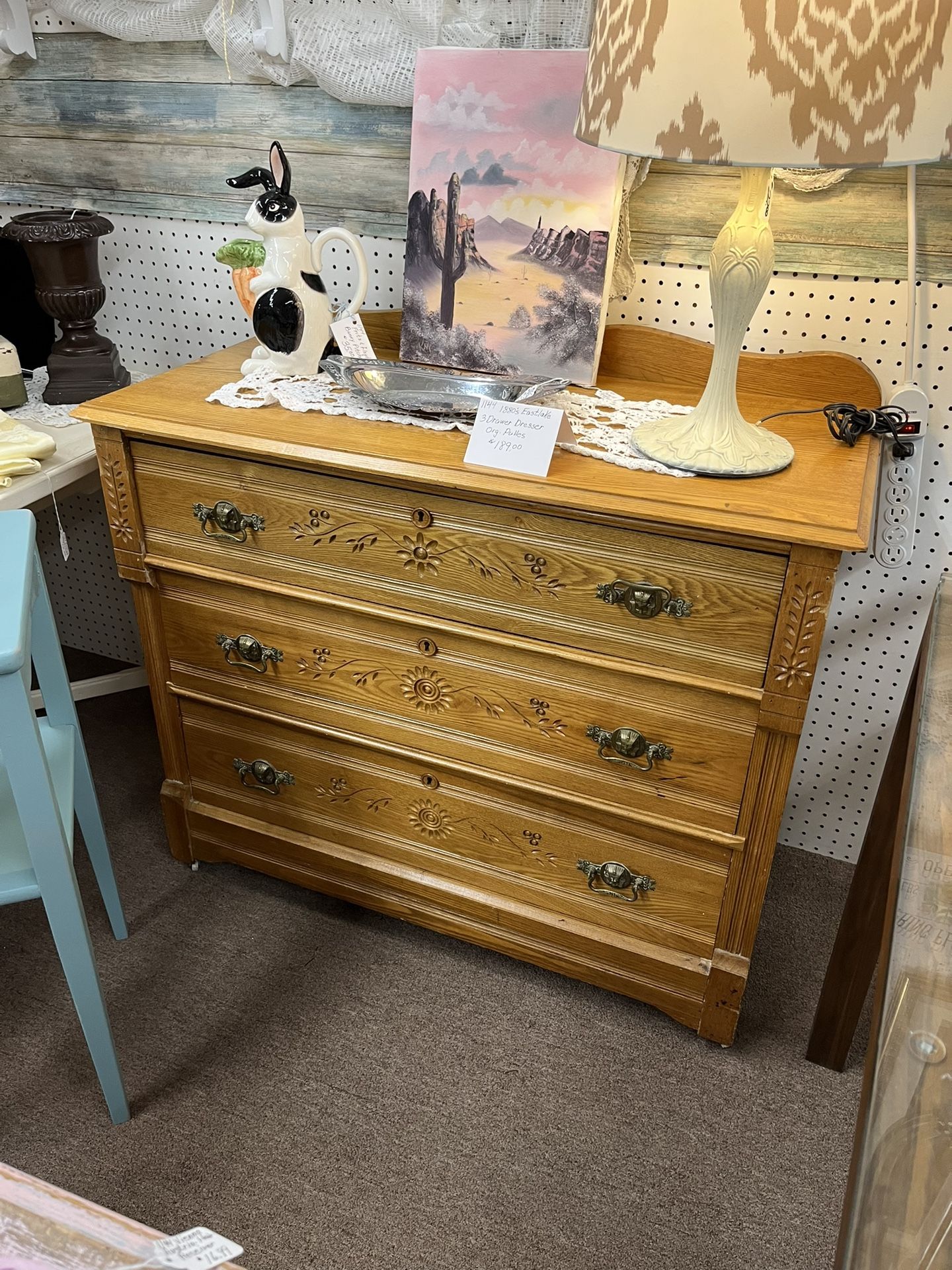 Antique 1880s Eastlake 3 Drawer Dresser