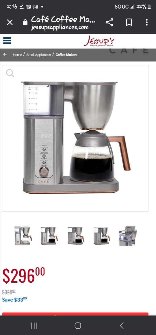 NEW GE Cafe 10 Cup Drip Coffee Maker Smart Appliance
