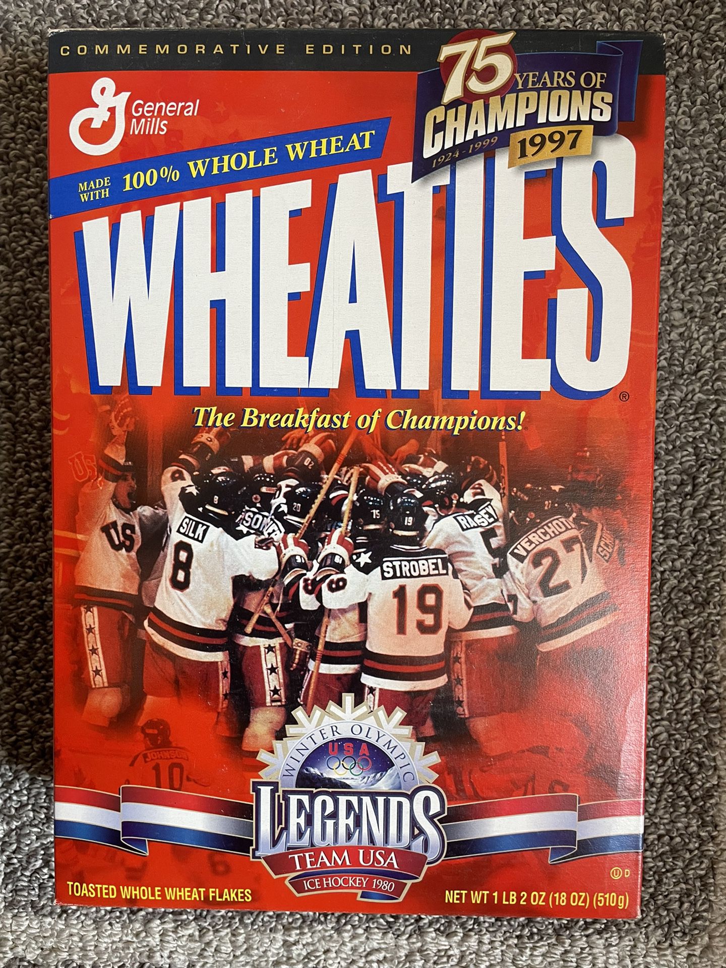 1997 Ice Hockey 1980 Team USA Winter Olympics Legends Commemorative Wheaties Box