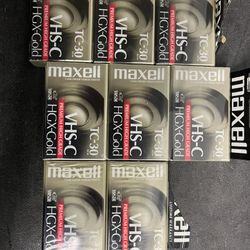Lot of 8 Maxell TC-30 Premium High Grade VHS-C HGX-Gold Cassette Tapes - New