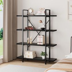 HSH 4-Tier Black Bookshelf – Industrial Metal & Wood