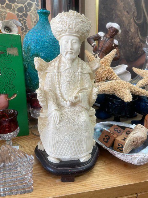 Vintage Asian Carved Resin Statue Emperor 