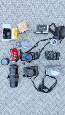 Vintage Camera & Lens Lot Minolta Panasonic Lumix Vivitar Untested AS-IS