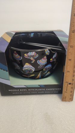 N. Peoria brand new Earthbound Trading Company Large noodle bowl with plastic chop sticks mushroom theme dish Description Has Pickup Location Options