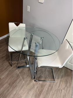 Modern Glass Dining Table with 2 White Chairs – Great Condition