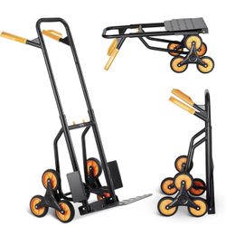 VEVOR Stair Climbing Cart, 440 lbs Capacity Stair Climber Hand Truck and Dolly, Heavy-Duty Folding Trolley Cart with Dual Handle, 6 Wheels & 2 Elastic