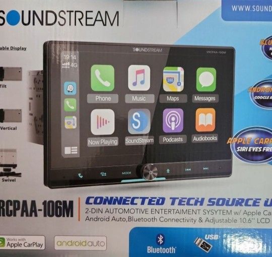 Soundstream VRCPAA-106M Multimedia Floating 10.6" Multimedia Touchscreen Receiver with Android Auto and Carplay 4V RCA Outputs