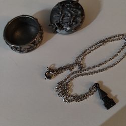 Vtg Torino Pewter Bird Jewelry Set / Trinket Box