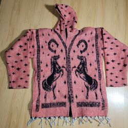 Mexican Poncho Jacket Blanket Serape Pink And Black 