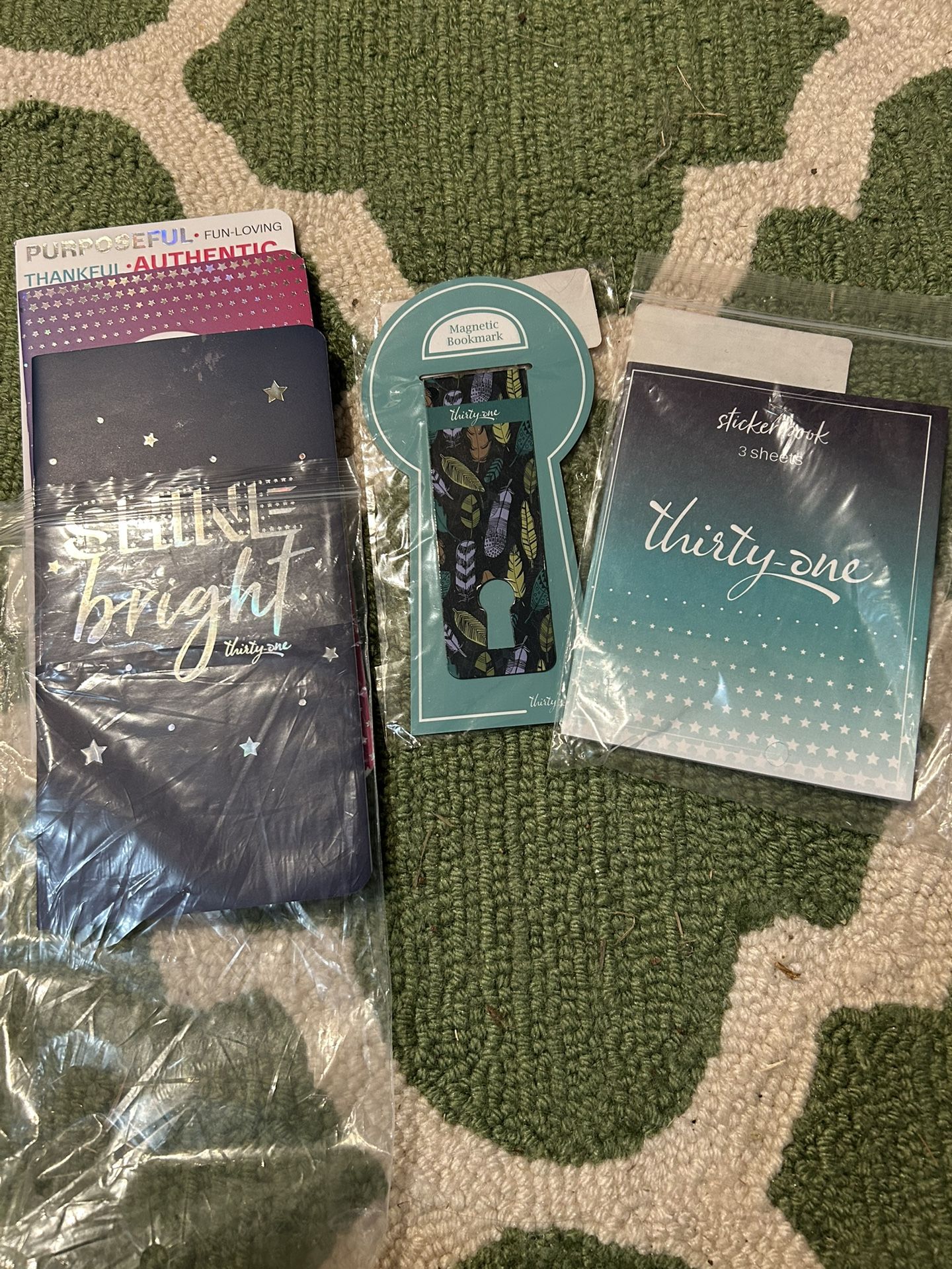 Thirty-One 3 pc Note Pad Set, Magnetic Bookmark and 53 pc Inspirational Stickers