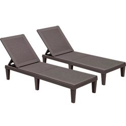 Lounge Chairs for Outside Patio Waterproof Resin Chaise Lounge Outdoor Adjustable Lounge Chairs Set of 2 Pool Chairs Sun Loungers for Deck, Poolside a