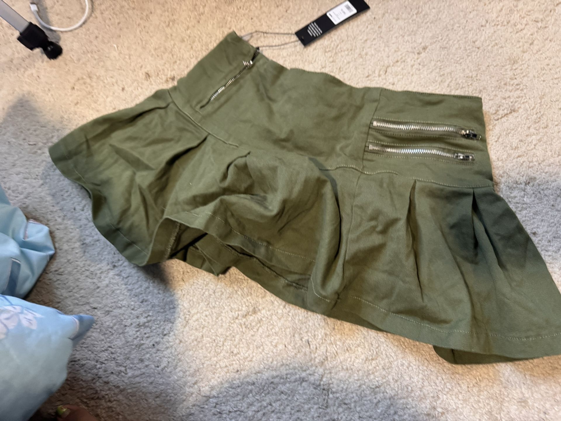 Army Green Pleated Skirt