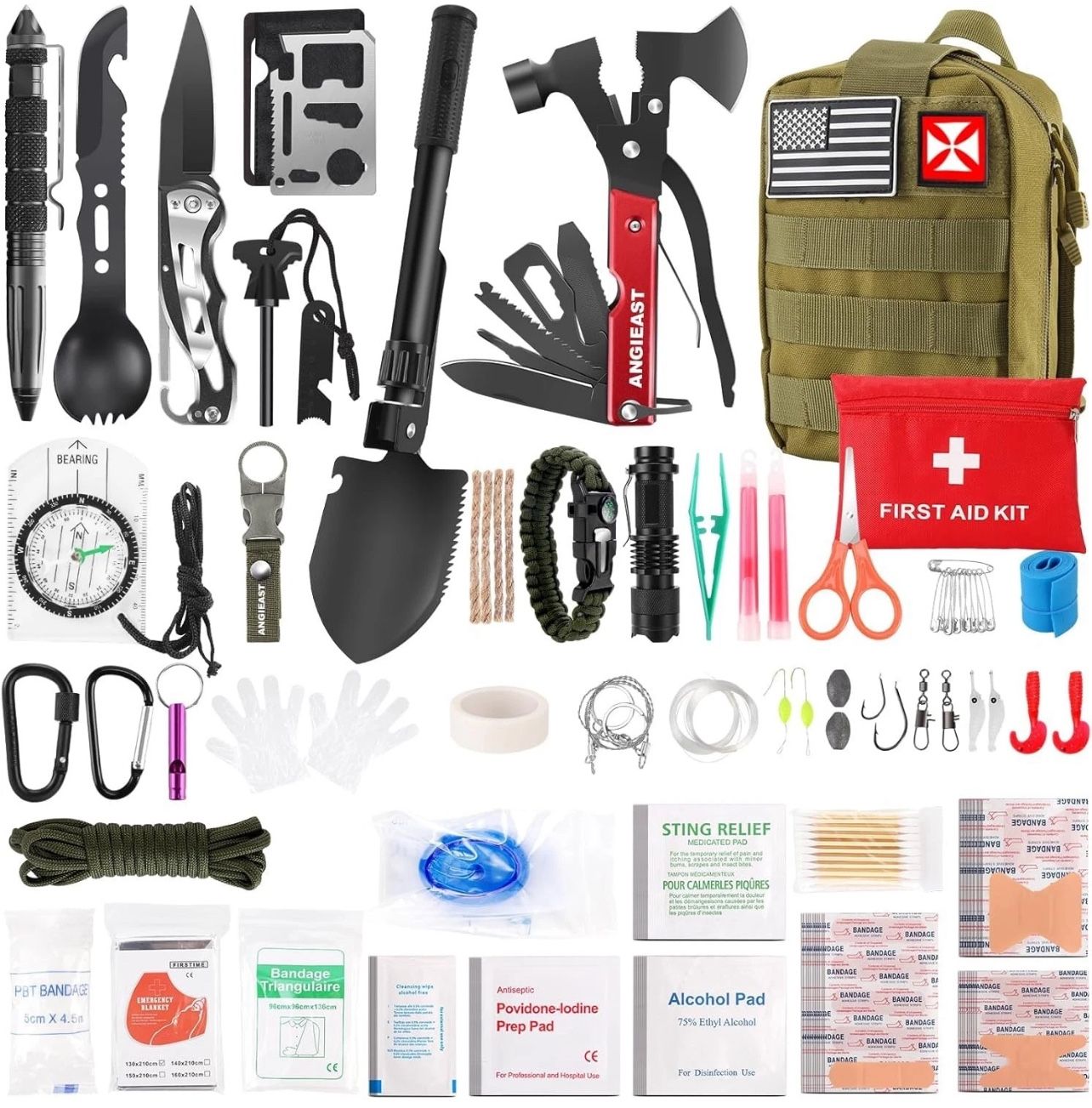 Survival Kit 256 in 1, First Aid Kit Survival Gear Tools Trauma Kit with Molle Pouch for Outdoor, Camping, Hunting, Hiking, Earthquake, Home, Office, 