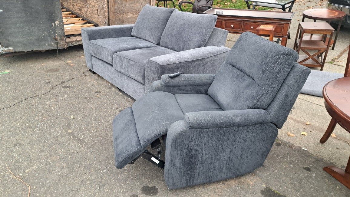 Gray Sofa And Power Recliner (Heat/massage) Set