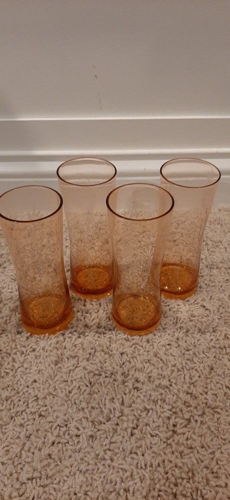 4 Wheatgrass design Light Amber Depression Glass