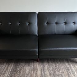Black Faux Leather Reclining  Futon Sofa