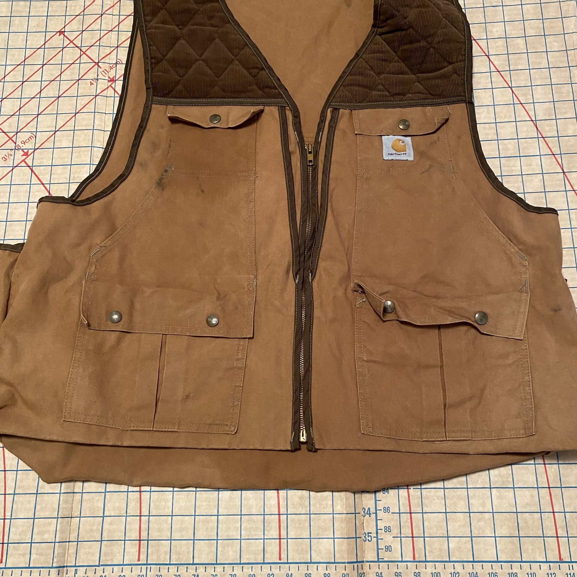 Vintage Carhartt Brown Duck Hunting Full Zip Up Vest Game Bag USA