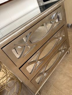 Mirrored 3-Drawer Dresser Chest Champagne Gold