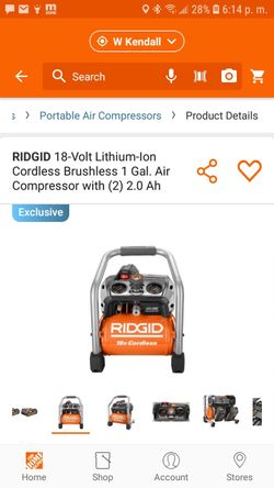 RIDGID 18-Volt Lithium-Ion Cordless Brushless 1 Gal. Air Compressor