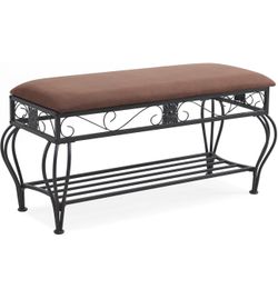 Iron Shoe Bench with Shelf, Brown