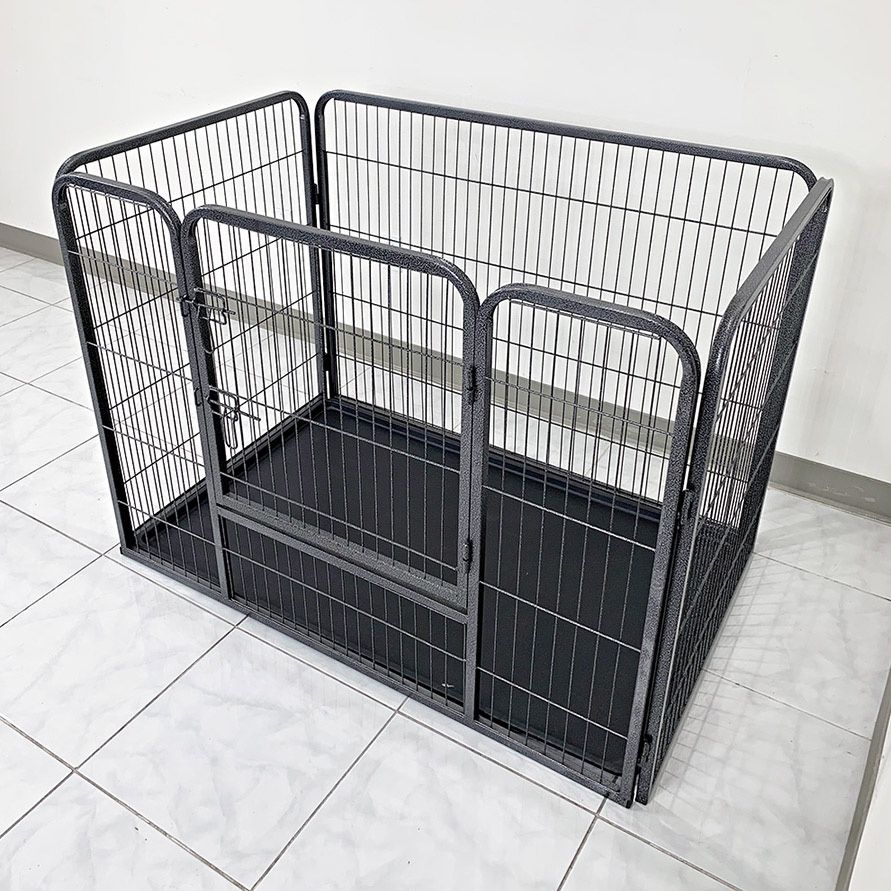 (NEW) $110 Heavy Duty Pet Playpen w/ Plastic Tray, Dog Cage Kennel 4 Panels, L49” x W32” x H35”