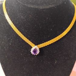 Beautiful Amethyst And Diamond Necklace In 14 Karat Gold