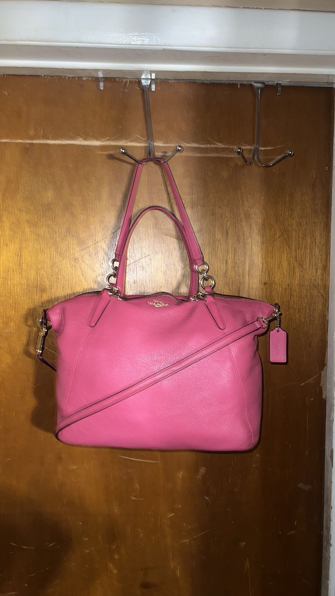 Coach New York Kesley Pebbled Pink Leather Large Satchel Bag