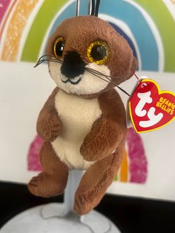 TY BEANIE BELLIES MITCH THE OTTER - PLUSH KEYCHAIN , NEW