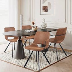 Brown Leather Dining Chairs Set of 2