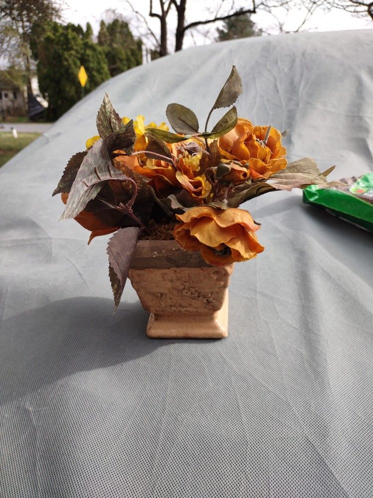 Ceramic Pot With Flowers, Heavy, Cute