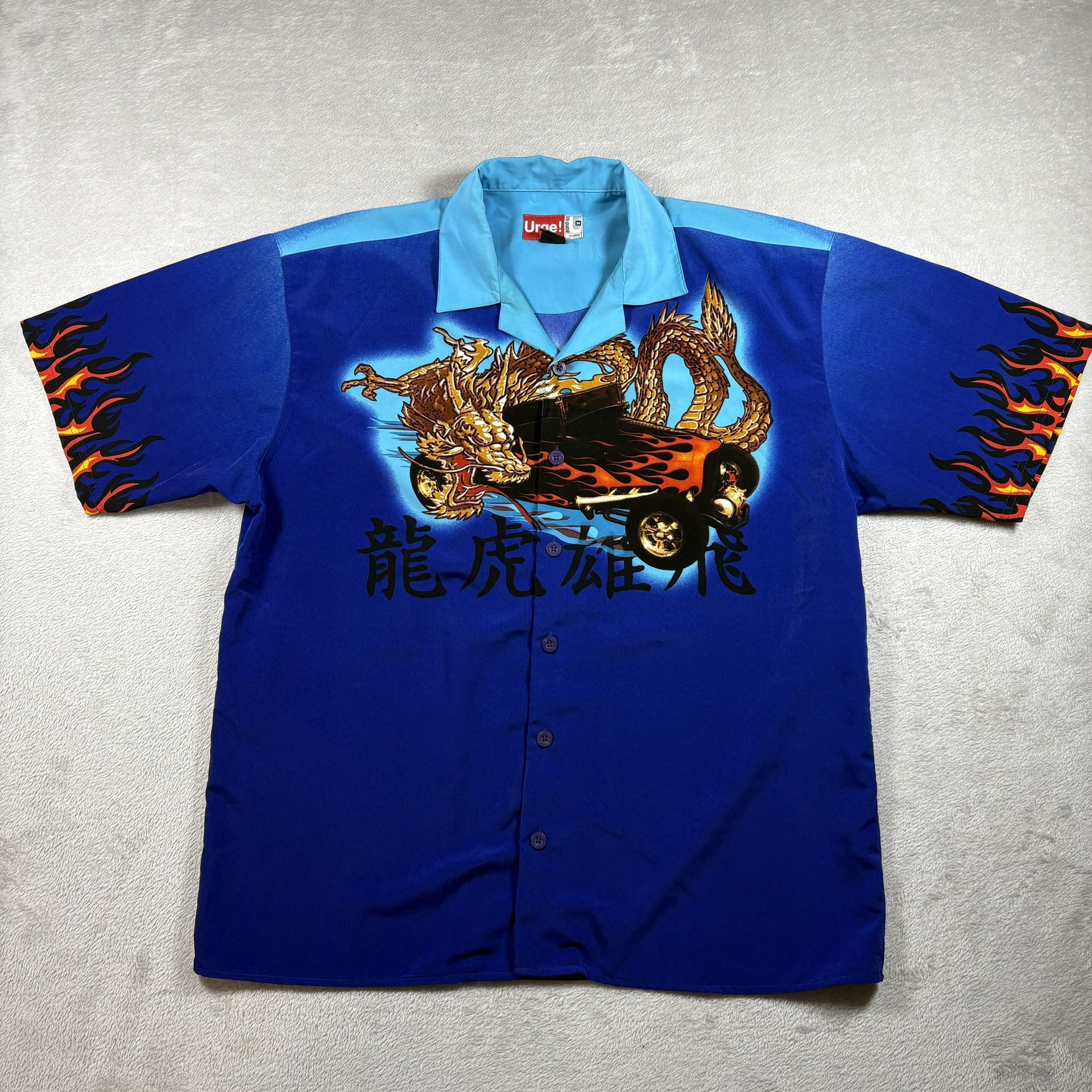 Vintage Men’s Y2K Mens L Button Up Short Sleeve Blue Shirt Jnco Style #2837