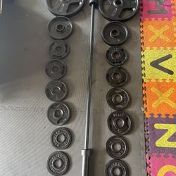 Olympic Weight Plates/ Bar.        110 Dollars 