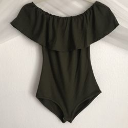 Olive Green Ruffle Bodysuit Size M
