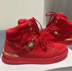 ALDO Leoncino Red High-Top Fashion Sneakers with Gold Medusa Accent