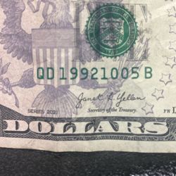 Five Dollar Bill With The Birthdate Serial Number
