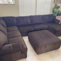 Brown Sectional Couch And ottoman 